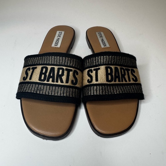 Steve Madden Knox Womens Sandals Black Multi Open Toe Slip On Flat Slide Sz 5 - Picture 3 of 7